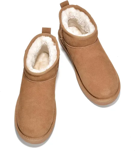 Vista 7 de Project Cloud Botas de nieve hasta el tobillo para mujer, botas de invierno de gamuza auténtica resistentes al agua con espuma viscoelástica y forro