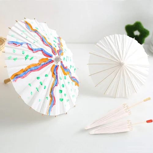 Vista 3 de Sombrilla de papel blanco, sombrilla de papel para decoración de papel pequeño, sombrilla de papel para bodas, fiestas, fotografía, disfraces
