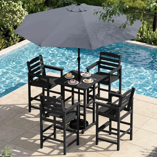 Vista 29 de SERWALL 5 Pcs HDPE Bar Height Adirondack Chairs and Bar Table Set, Blue Azul