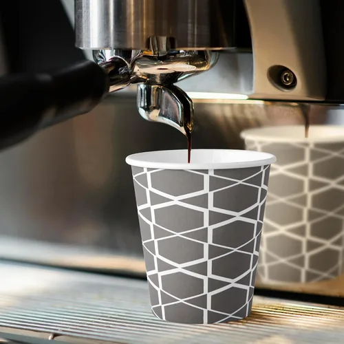 Vista 4 de JOLLY PARTY [100 Sets] Tazas de papel para café de 10 onzas, tazas de café desechables con tapas, fundas y popotes, tazas para bebidas