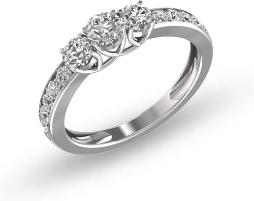 Vista 2 de TimeLe$$ Classics Anillo de compromiso de diamantes redondos de tres piedras TW de 1 ct disponible en oro blanco y amarillo de 14 quilates