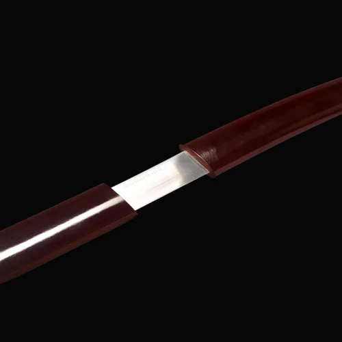 Vista 4 de Espada forjada hecha a mano, espada samurái, espiga completa, acero inoxidable, ahuecada, letras rojas, accesorios de espada Katana no afilada