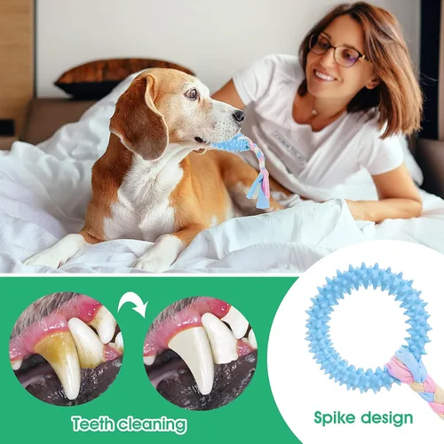 Vista 2 de Cobee Juguetes masticables de dentición para cachorros, 4 piezas de cuerdas interactivas de algodón para perros pequeños, juguetes de goma