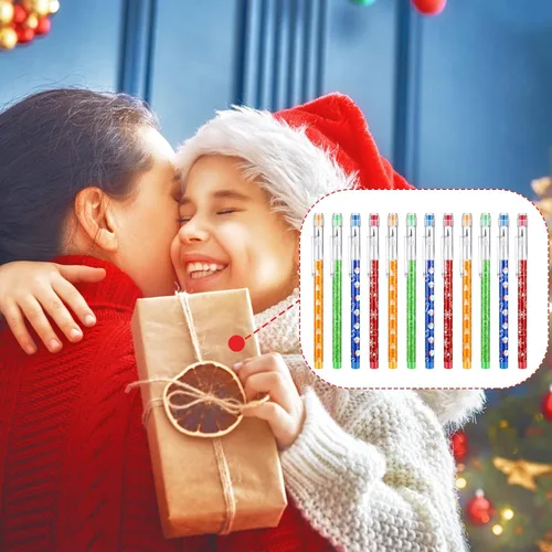 Vista 6 de Teling Lápices apilables de Navidad a granel con borrador, lápiz translúcido, multipunto, apilable, lápiz de empuje, divertido, Navidad, invierno