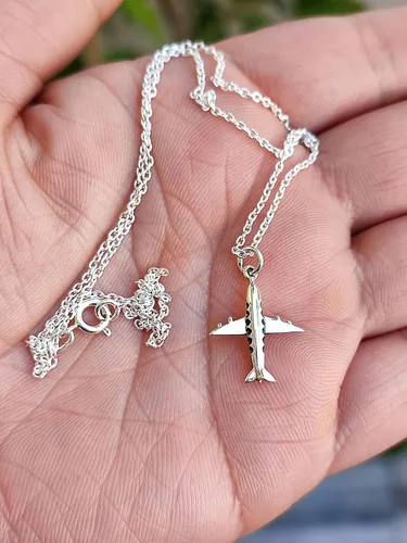 Vista 2 de Navya Craft Silver Necklace with Aeroplane Pendant, 925 Sterling Silver Jewelry Christmas Anniversary Birthday Valentine Day, Gift wife her mother