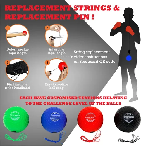 Vista 5 de Soul Shift - Boxing Reflex Ball – Dual Competition Set 2 Adjustable Headbands + 2 Training Balls + App Included Speed, Agility & Hand-Eye