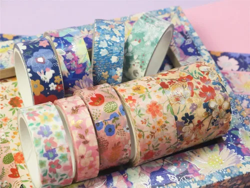 Vista 6 de YUBBAEX Mystic Gold Washi Tape Set - Cinta adhesiva decorativa ancha de lámina plateada para artes, manualidades DIY, suministros para diarios