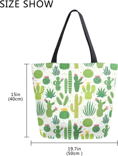 Vista 5 de SUABO Bolsa de asas de cocina reutilizable para comestibles, bolsa de compras de lona para exteriores Cactus