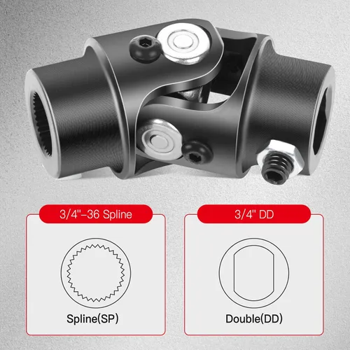 Vista 4 de CCIYU 3/4-36 Spline X 3/4 DD Eje de dirección negro Solo juntas universales U-Joint 3.268 in Universal Steering U-Joint Shaft U Joint Coupling