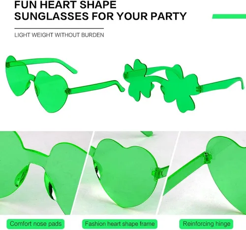 Vista 138 de Lentes de sol con forma de corazón, 2 pares de lentes de sol en forma de corazón, gafas de sol rave para mujeres, regalos de fiesta