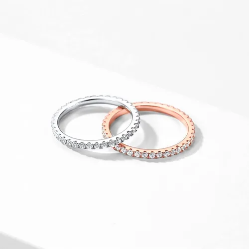 Vista 8 de ChicSilver Anillo personalizable de 0.08 pulgadas de plata de ley 925 con circonita cúbica, apilable, para compromiso o boda, para mujer, talla Oro
