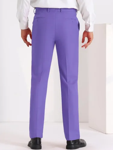Vista 3 de Lars Amadeus Pantalones de vestir de negocios para hombre, corte recto, frente plano, para boda, trabajo, pantalones chinos