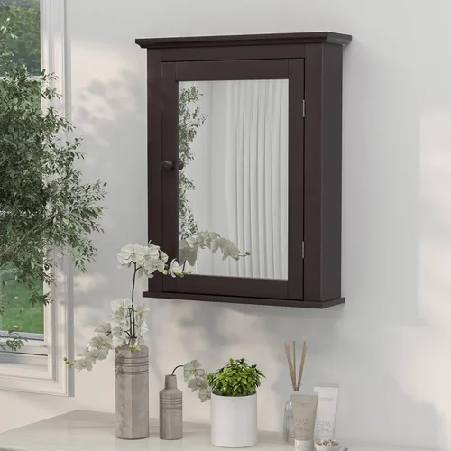 Vista 2 de Botiquín marrón con espejo, almacenamiento ajustable montado en la pared para baño, sala de estar, dormitorio, entrada y cocina