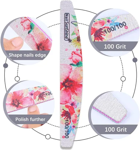 Vista 3 de 6 limas de uñas y tampones de diferentes granos, tablero de esmeril con patrón de flores (grano 80-320), herramientas de manicura profesionales