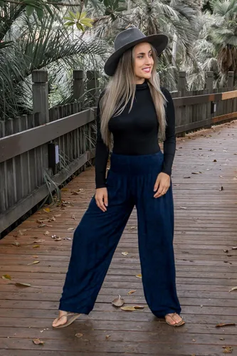 Vista 2 de PIYOGA Pantalones palazzo de pierna ancha para mujer holgados cintura alta fruncida con bolsillos