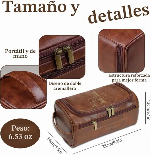 Vista 3 de Regalos personalizados para hombre Neceser Marrón oscuro