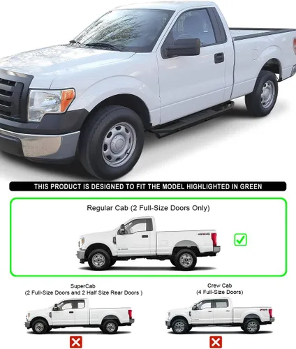 Vista 2 de APS Estribos de acero inoxidable con armadura lateral de 6.5 pulgadas compatibles con Ford F150 2015-2026 Regular Cab y F-250 F-350 Super Duty