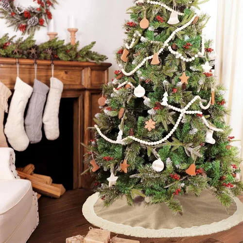 Vista 37 de ORTIGIA Falda blanca para árbol de Navidad de 48 pulgadas con POM POM, falda de árbol de Navidad de felpa suave de piel sintética blanca para árbol