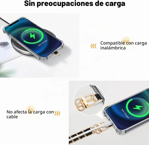 Vista 6 de MoKo Correa cruzada de cadena para teléfono con correa de muñeca y parches Universal Phone Chain for iPhone, Samsung, Most Smartphones, Neck Strap