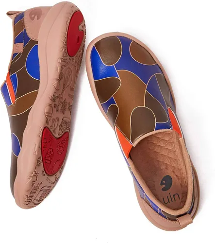 Vista 4 de UIN Zapatos para caminar para hombre sin cordones de gamuza de vaca casuales ligeros cómodos a la moda Cuenca Azul