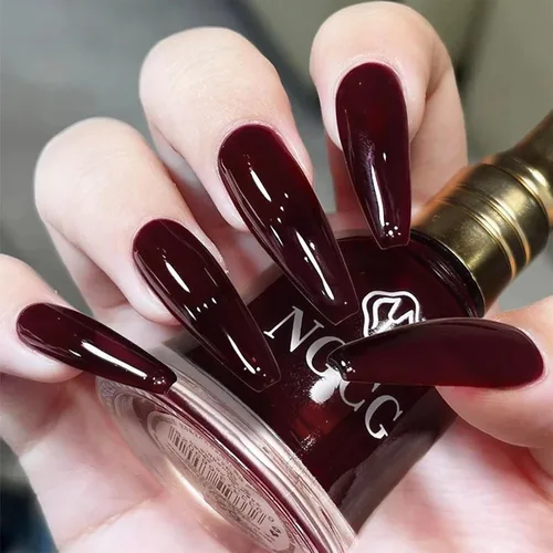 Vista 4 de COSMOO 15ml Esmalte de uñas de secado rápido color rojo oscuro, laca para uñas resistente a las astillas color marrón rojo para arte en uñas