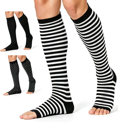 Vista 13 de CHARMKING 3 pares de calcetines de compresión de punta abierta para mujeres y hombres, circulación de 15-20 mmHg es el mejor apoyo para uso durante