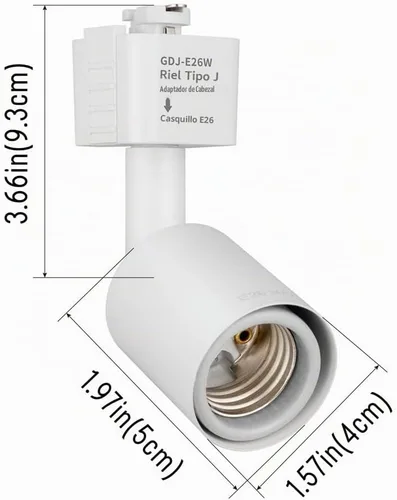 Vista 4 de mirrea Cabezal de iluminación de riel tipo J a E26 Adaptador de base de tornillo mediano Dirección de luz ajustable paquete de 3 (blanco)
