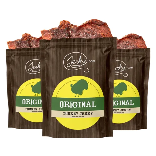 Vista 5 de Jerky Muestra de carne seca de pavo - TESTER 3 PACK - Original, teriyaki y pimienta negra - Hecho de pechuga de pavo muscular entera - Sin