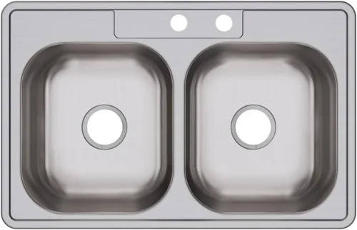 Vista 7 de Dayton D233221 Equal - Fregadero de acero inoxidable con doble tazón, 33 x 22 x 6.5 pulgadas