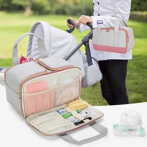 Vista 8 de Damero Bolsa de extractor de leche portátil con divisor desmontable, solo bolsa Wearable Pump Bag Compatible with Elvie, Willow, Momcozy, Most