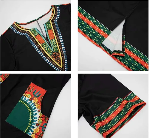 Vista 6 de Vestido de verano bohemio con cuello en V para mujer, estilo étnico, estampado africano