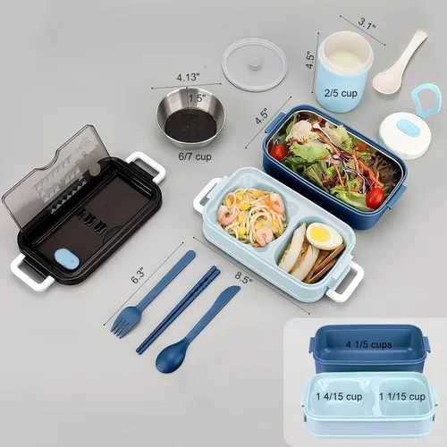 Vista 6 de Kit de lonchera Bento para adultos, lonchera portátil para adultos, caja Bento para adultos con bolsa de almuerzo, contenedores de almuerzo Bento