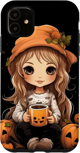 Vista 8 de Chibi Girl Anime Kawaii Pumpkin Spice Latte Fall Halloween Case for iPhone 16