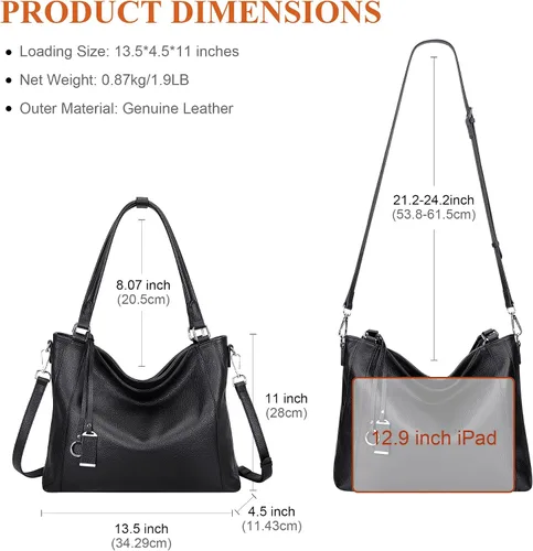 Vista 30 de Over Earth Genuine Leather Purses for Women Large Hobo Bags Lady Shoulder Handbags with Detachable Strap