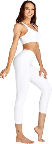 Vista 3 de COOLOMG Pantalones de yoga para mujer, mallas capri para correr, leggings de tiro bajo, entrenamiento, gimnasio con bolsillos ocultos