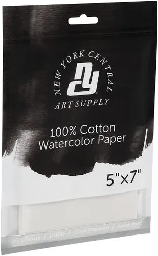 Vista 2 de New York Central Papel de acuarela – 5 paquetes de 10 – 50 hojas en total – 140 libras de prensa en frío – 100% algodón, sin ácidos, calidad