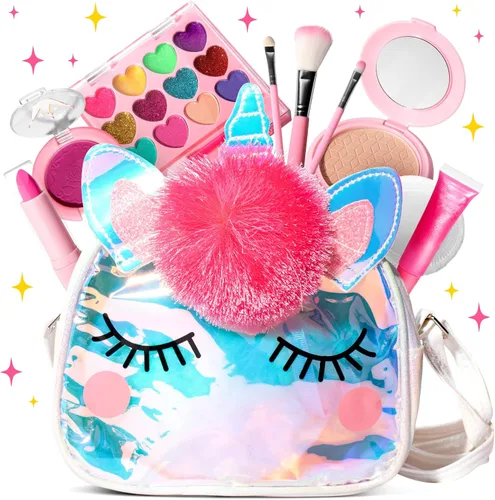 Vista 10 de ULOVEME Umicorn - Kit de maquillaje real para niñas pequeñas, juguete de maquillaje real, no tóxico, lavable, regalo para cumpleaños de niñas de 3