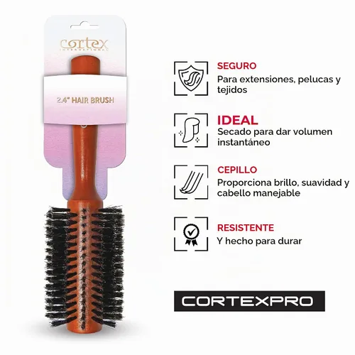 Vista 4 de Cortex Professional Cepillo térmico de cerdas de jabalí 100% natural, cepillo redondo para mujeres y hombres de pelo corto, mango de cepillos