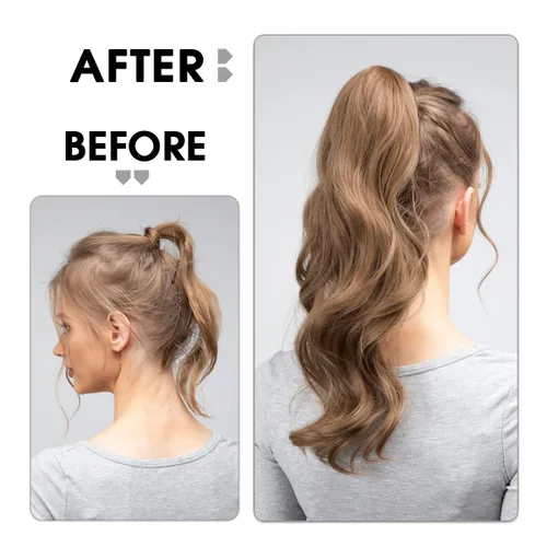 Vista 6 de CJL HAIR 14" Extensión de cola de caballo corta con cabello rizado y ondulado, clip en la cola de caballo, extensión de pelo sintético falso