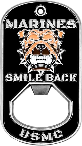 Vista 5 de Military Gift Shop One USMC Death Smiles at Everyone – Marines Smile Back - Abridor de botellas de identificación para perro – Abrebotellas