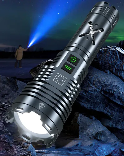 Vista 2 de Linternas superbrillantes de 99000 lúmenes altos, recargable, potente linterna LED de 6 modos, linternas tácticas con zoom, resistentes al desgaste