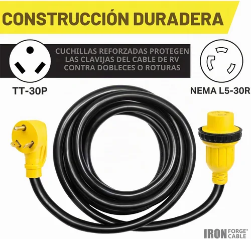 Vista 3 de Iron Forge Cable de extensión RV de 30 amperios, 6 pies - TT-30P a L5-30R