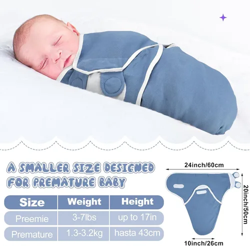 Vista 2 de Newwiee 4 piezas de envoltura para envolver al bebé prematuro ajustable, manta de algodón para envolver al bebé prematuro para recién nacidos, niños