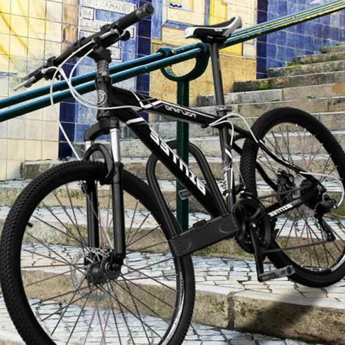 Vista 4 de Cerradura en U para bicicleta resistente, cerradura de bicicleta con contraseña de combinación de 4 dígitos con grillete de bloqueo en U