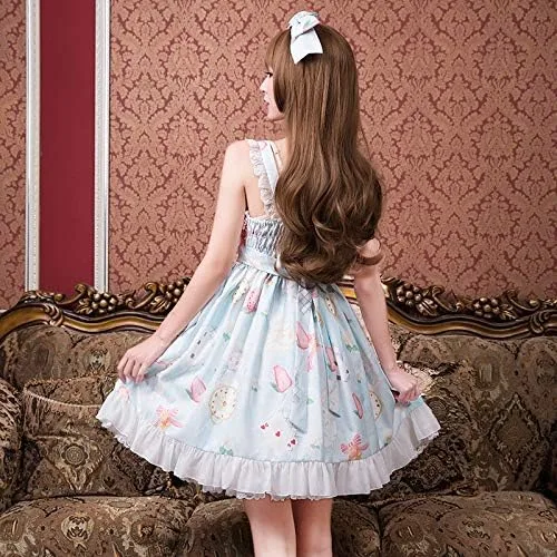 Vista 5 de Dulce Lolita Vestido De Conejo Impreso Sin Mangas De Gasa De Encaje JSK Vestido De Princesa