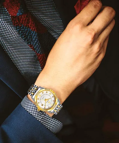 Vista 2 de BINLUN Reloj mecánico automático de oro para hombre, correa de cuerda automática respetuosa con la piel, chapado en oro de 18 quilates, relojes