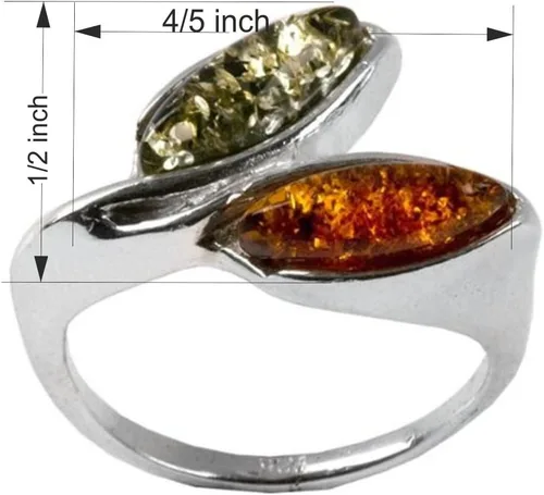 Vista 3 de Anillo de plata de ley multicolor ámbar colorido hojas