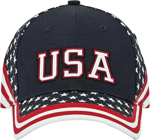 Vista 2 de MG - Gorra de sarga de algodón lavado, diseño de estrellas y rayas, bandera de Estados Unidos, Azul
