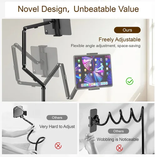 Vista 7 de Houele Soporte de Piso para Tableta con Bandeja Extraíble, Soporte de Piso para iPad para Cama, Soporte de Tableta de Altura Ajustable Porta iPad