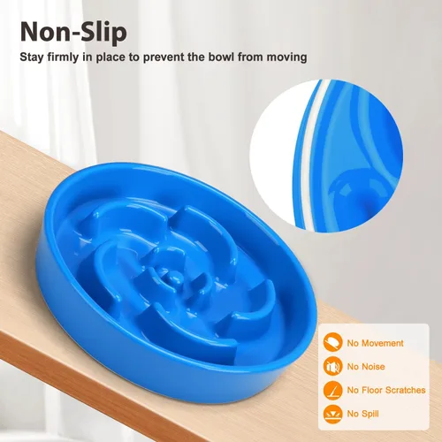 Vista 4 de Cuenco de cerámica para perros de alimentación lenta, 2 tazas de plato de flor - azul